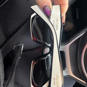 Prada White & Black Oversized Logo Sunglasses